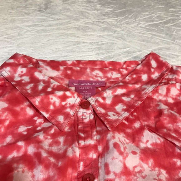 Woman Within Button Up Shirt Women’s Sz 5X Tie Dye Orange Long Sleeve’s Collared - Picture 6 of 14